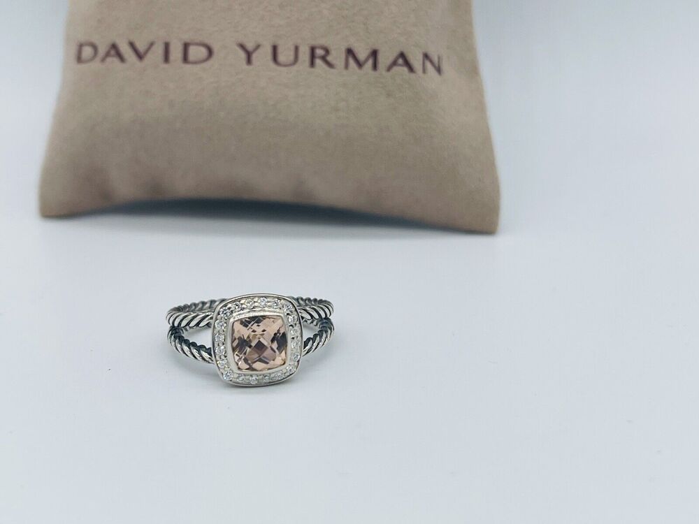 David Yurman Sterling Silver Morganite & Diamond Petite Albion Ring Size 9